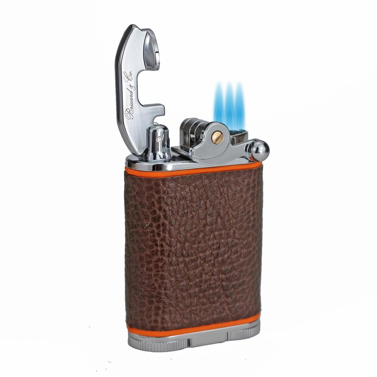 Brizard & Co. Gatsby Full Grain Brown And Orange Leather Triple Torch Flame Table Lighter 4 Brizard & Co. Gatsby Full Grain Brown And Orange Leather Triple Torch Flame Table Lighter - Image 2