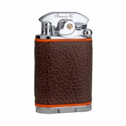 Brizard & Co. Gatsby Full Grain Brown And Orange Leather Triple Torch Flame Table Lighter
