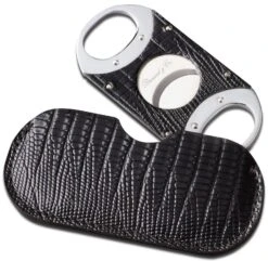 Brizard Lizard Pattern Black Leather Cigar Cutter - Made In USA