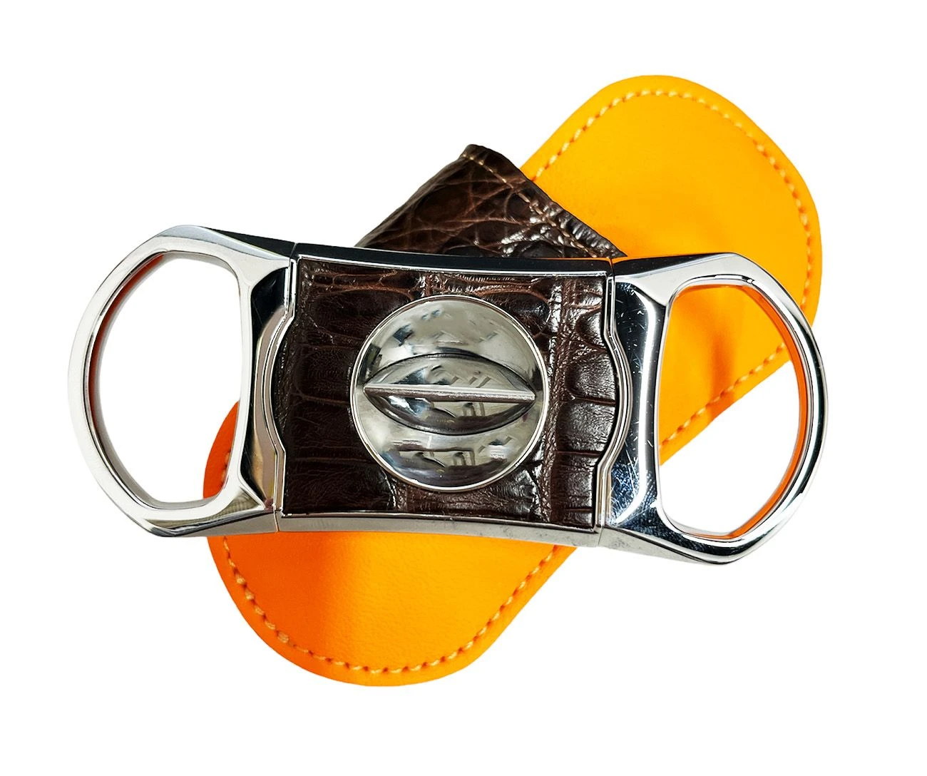 Brizard & Co. V Cutter With Pouch - Genuine Caiman Tobacco And Racing Orange 7 Brizard & Co. V Cutter With Pouch - Genuine Caiman Tobacco And Racing Orange - Image 5