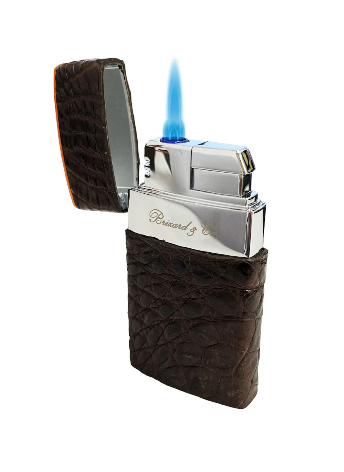 Brizard & Co Venezia Single Jet Flower Flame Lighter - Genuine Caiman Tobacco And Racing Orange 4 Brizard & Co Venezia Single Jet Flower Flame Lighter - Genuine Caiman Tobacco And Racing Orange - Image 2