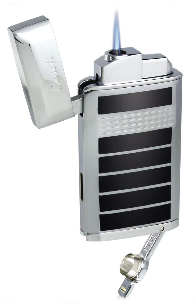 Caseti Flamei Single Jet Flame Cigar Lighter - Polished Chrome & Black Lacquer 3 Caseti Flamei Single Jet Flame Cigar Lighter - Polished Chrome & Black Lacquer