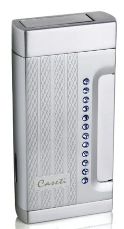 Caseti Marvolo Single Jet Flame Cigar Lighter - Engine Turn & Blue Crystal