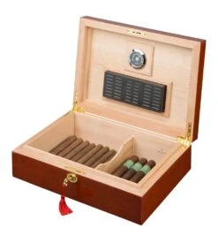 Laquered Finish Cigar Humidor - Holds 60 To 80 Cigars -cigar lighter store laquered finish cigar humidor holds 60 to 80 cigars 135