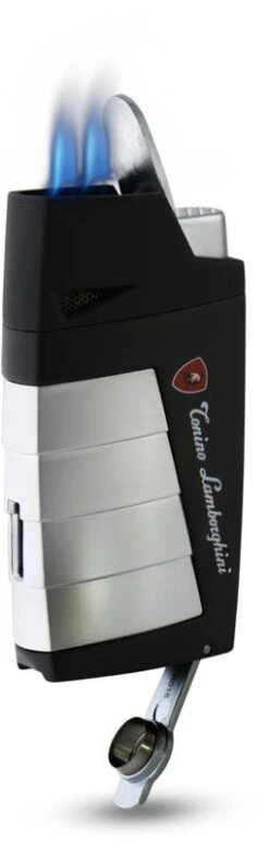 Tonino Lamborghini Duo Twin Jet Torch Flame Cigar Lighter - Black With Chrome