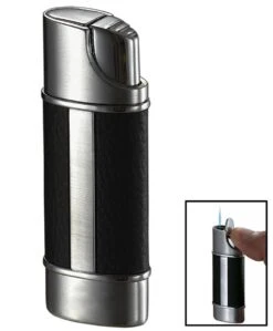 Visol Piccolo Leather And Brushed Chrome Torch Flame Lighter