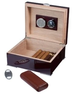 Visol Xander Burgundy Wood Humidor Gift Set With Case And Cutter -cigar lighter store visol xander burgundy wood humidor gift set with case and cutter 68