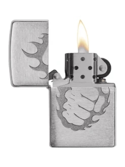 Zippo Fist & Fire Brushed Chrome Lighter -cigar lighter store zippo fist fire brushed chrome lighter 42