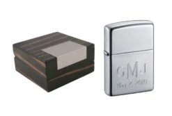 Zippo High Polish Chrome Lighter & Visol Kadar Wooden Case Gift Set