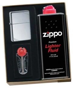Zippo High Polish Chrome Vintage Lighter Gift Kit - Ships By Ground Only