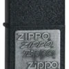 Zippo Silver Emblem Black Crackle Lighter